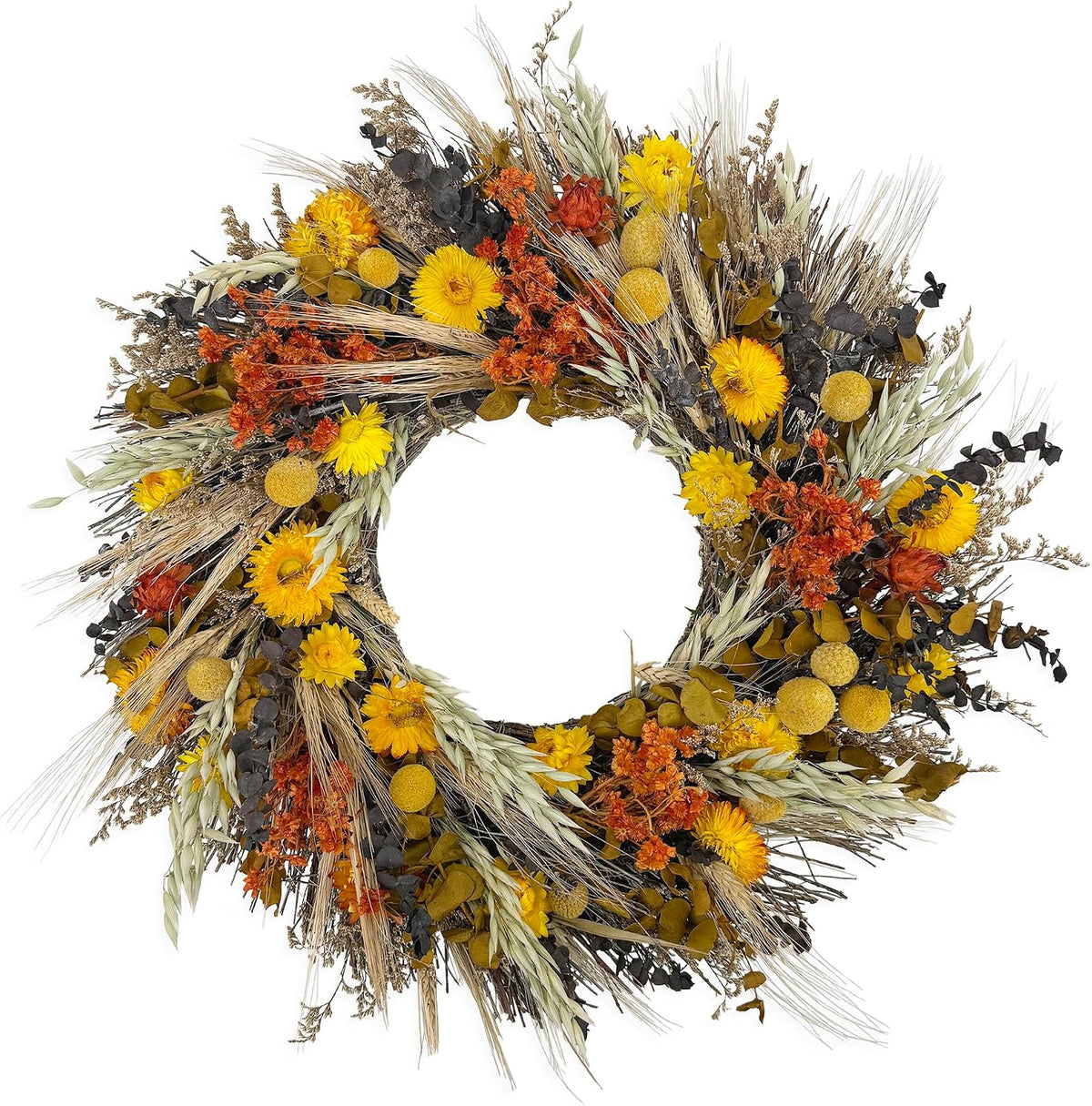 ANDALUCA All Natural Handcrafted Preserved Floral Fall Wreath (California Harvest)