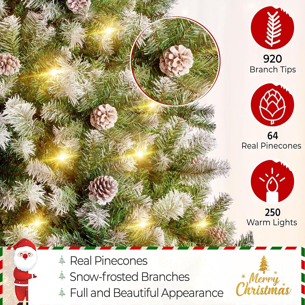 Yaheetech 6ft Pre-lit Christmas Tree, Snow Flocked Artificial Christmas Tree ...