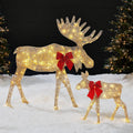 Best Choice Products 2D Moose Family Outdoor 2Pc Christmas Yard Décor, 4ft Lighted Yard Set Prelit All-Weather w/ 125 LEDs, Ground Stakes - Gold