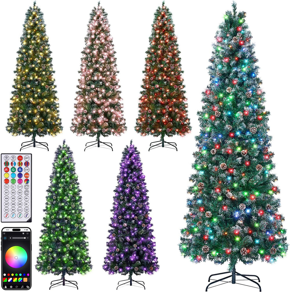 Juegoal 7.5FT Pre-Lit Pencil Christmas Tree with 305 LED Smart RGB Lights