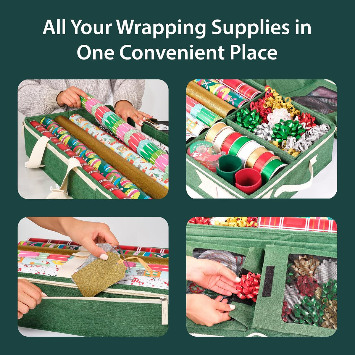 little elf premium wrapping paper storage organizer, easy, close-up detail