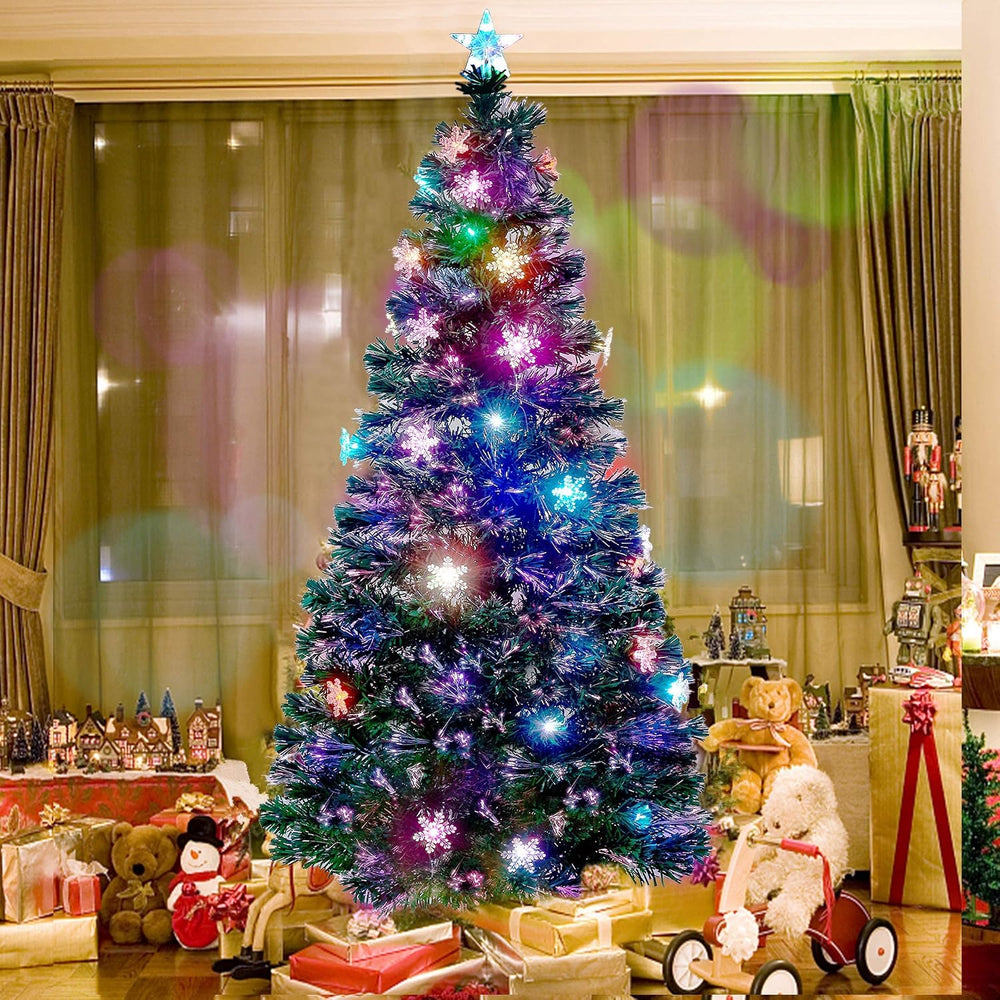 Juegoal 7 ft Pre-Lit Optical Fiber Christmas Artificial Tree, with LED RGB Co...