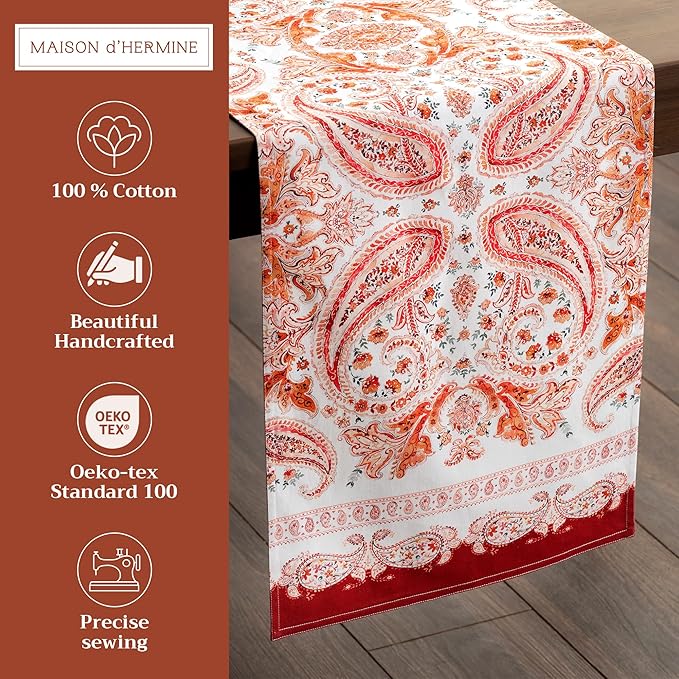 Maison d' Hermine Table Runner 100% Cotton Double Layer Table Runners 108 inches Long for Thanksgiving Christmas Decorations Home Kitchen Dining Party Wedding (Orient, 14.5" x 108")