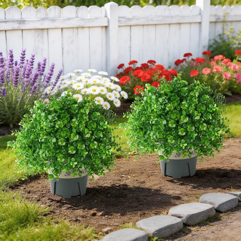 Fake Plants Artificial Boxwood Topiary, 2 Pack Artificial Plants Outdoor with...