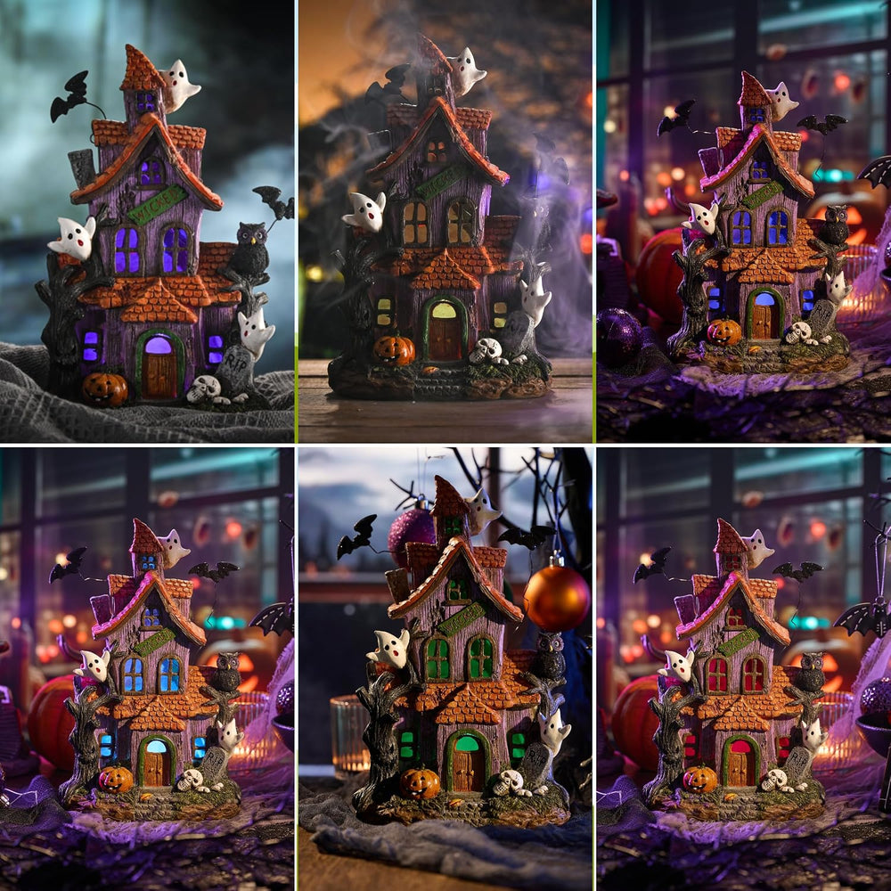 Valery Madelyn Halloween Decorations, Lighted Halloween Village Houses with L...