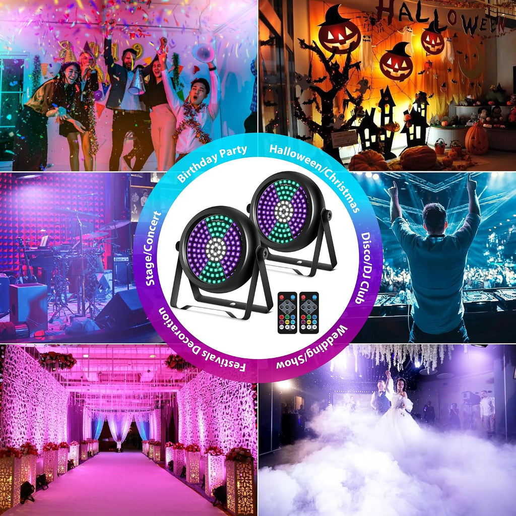 Strobe Lights for Halloween,2Pack 30W 126LEDs RGB+W+UV DJ Strobe Lights with Wireless Remote Control DMX512 Sound Activated DJ Stage Par Can Uplights for Wedding Party Club Christmas Lighting
