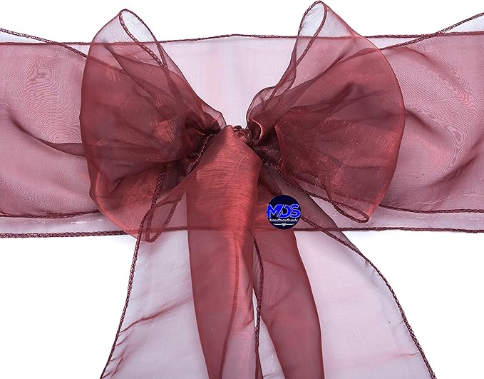 MDS Pack of 100 PCS Organza Chair Sashes Wider Dining Chair Bows Ribbon Tie Back for Wedding Party Birthday Bridal Shower Reception Event Banquet Home Chair Cover Decoration - Burgundy