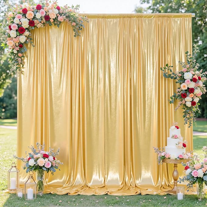 10x10FT Gold Sequin Backdrop - 2 Panels 5x10FT Wrinkle-Free Glitter Drapes for Weddings, Parties & Events