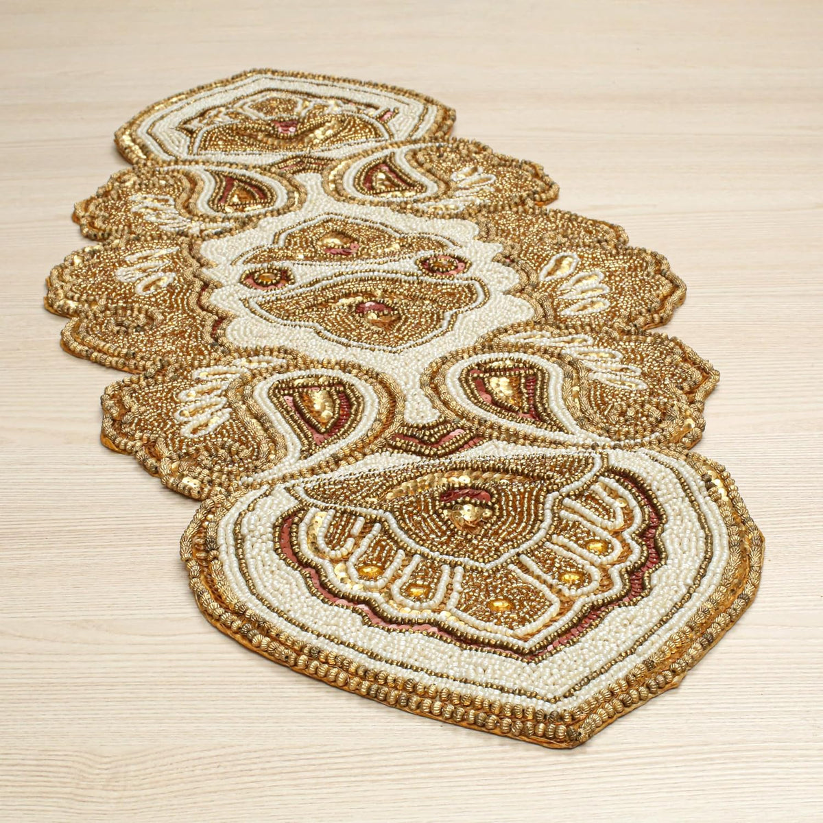 Lightnpro Beaded Christmas Table Runner, Fancy Handmade Decorative Embroidery Gold Runner for Christmas Xmas New Year Family Party Decoration - 13x36 Paisley Design