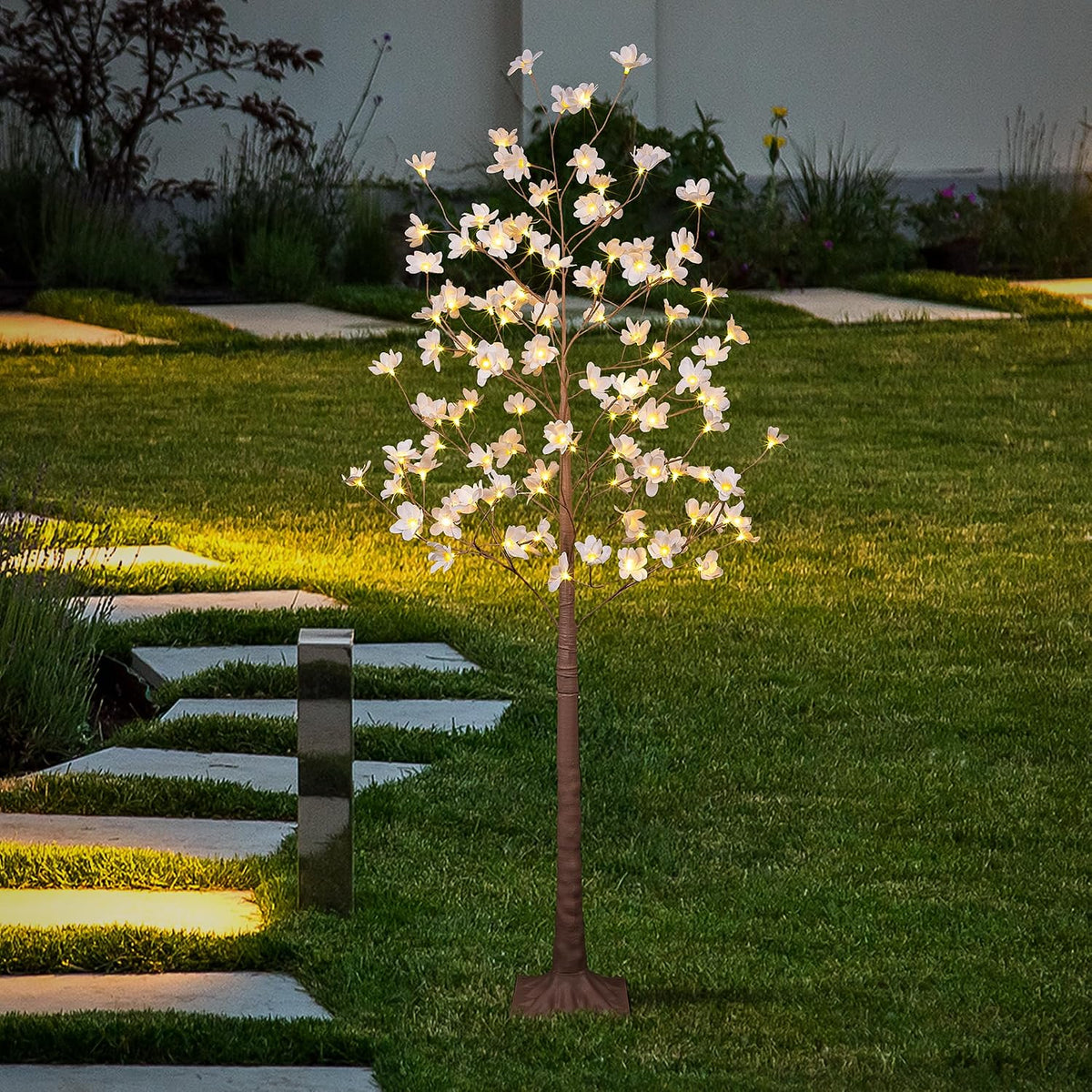 6ft lighted white magnolia tree 120 led artificial, side view