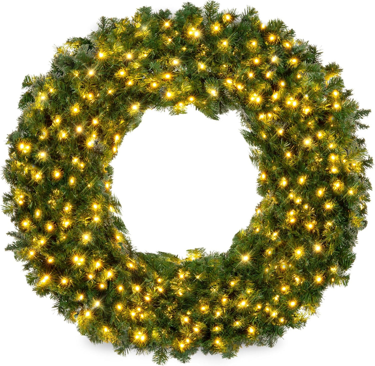 Best Choice Products 36in Large Artificial Pre-Lit Fir Christmas Wreath Holiday Accent Decoration w/ 150 LED Lights, 300 PVC Tips