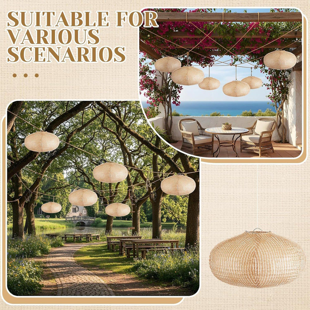 12 Pcs Print Burlap Oval Paper Lanterns Boho Chinese Paper Lanterns Decorativ...