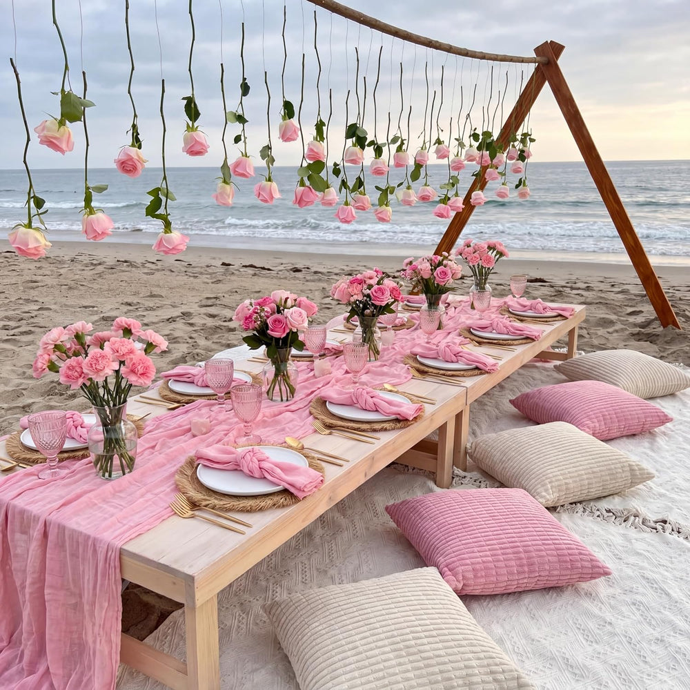 14 Pack Extra Large Pink Picnic Blanket Kit 91x71'' Outdoor Boho Pink...