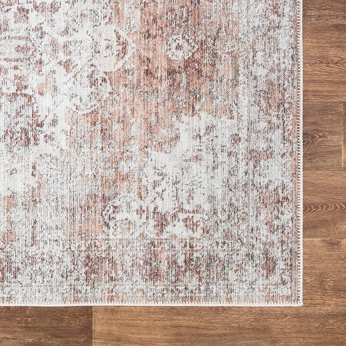 Bloom Rugs Washable Non-Slip 5' x 7' Rug - Ivory/Blush Traditional Area Rug for Living Room, Bedroom, Dining Room, and Kitchen - Exact Size: 5' x 7'