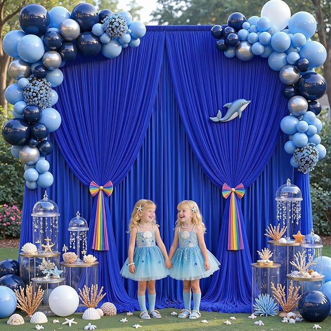 Royal Blue Tulle Backdrop Curtain for Parties Wedding,5ft x 10ft Wrinkle Free Curtain Backdrop,2 Layer Drapes for Backdrop,Polyester Wedding Back Drop for Bridal Shower Birthday Baby Shower