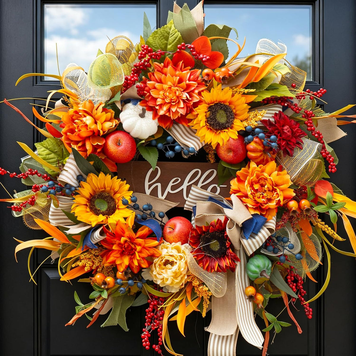 Fall Wreaths for Front Door 24 Inch Autumn Harvest Sunflower Apple Wreath