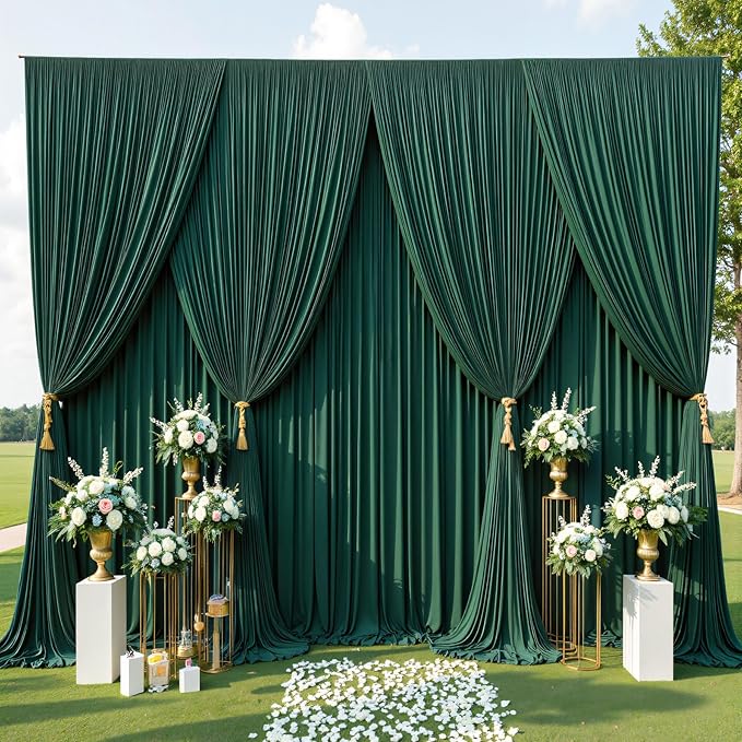 40ftx10ft Wrinkle FreeHunter Green Backdrop Curtains for Party Background, 8 Panels Silky Fabric Green Photo Backdrop Drapes Back Drop Cloth for Wedding Birthday Photography Baby Shower Decor