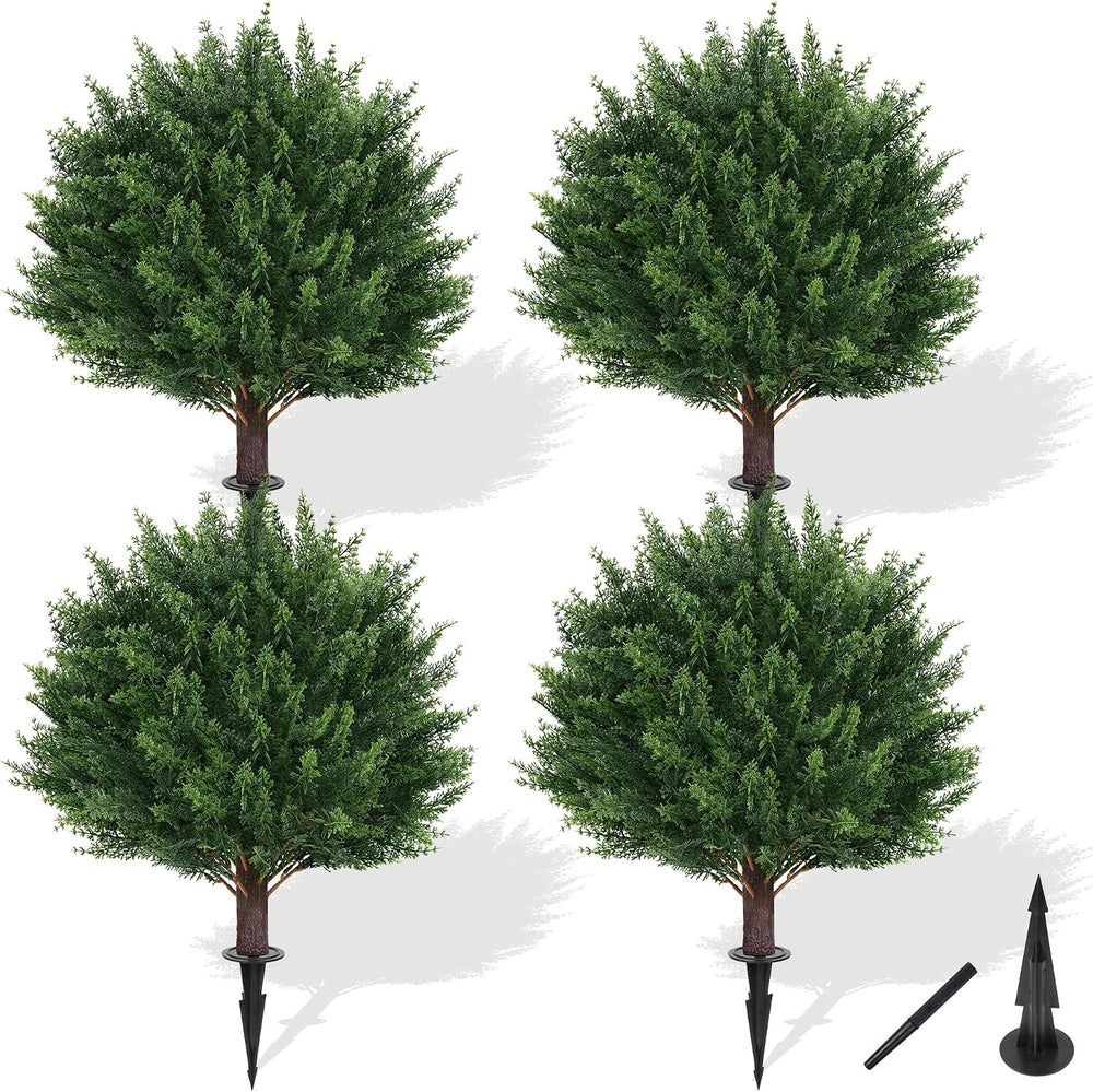 Artificial Set of 4 UV Resistant Cedar Topiary Ball Trees for Outdoor