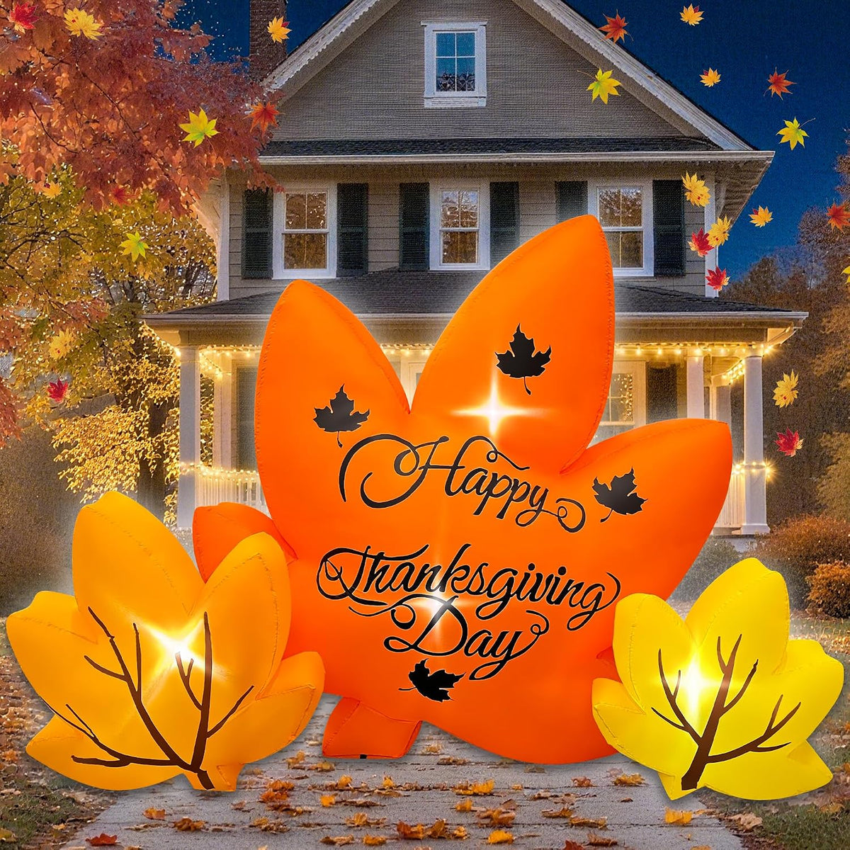 8ft thanksgiving inflatables maple leaves combo decoration shown in use