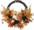Valery Madelyn 24'' Collapsible Fall Wreath for Front Door with Owl Pumpkin