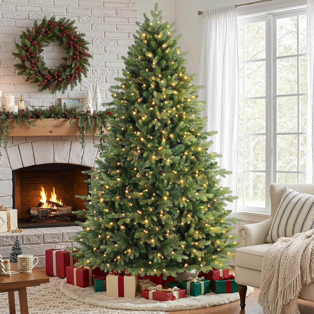 Alupssuc 7ft Prelit Artificial Full Hinged Christmas Tree with Color Lights