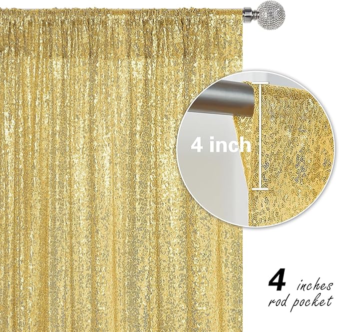 Gold Sequin Backdrop Curtain 4 Pieces 2FTx8FT Glitter Photography Backdrop for Party Wedding Birthday Christmas Decorations