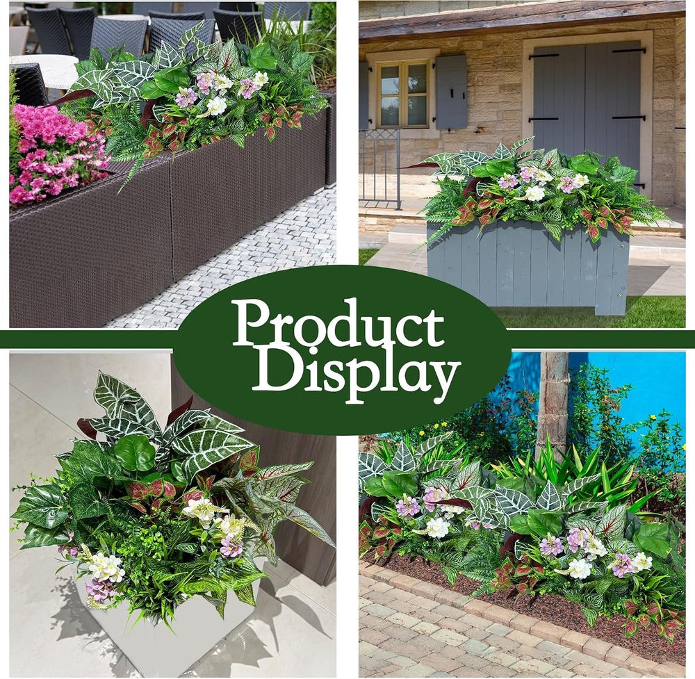 20Pcs Artificial Plants Outdoor Fake Greenery & Flowers Faux Plastic Bush...
