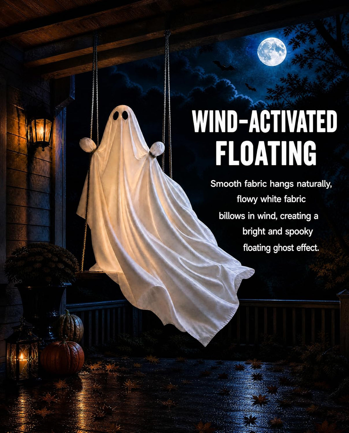 Halloween Decorations Outdoor 4FT Large Hanging Swing Ghost with LED Light