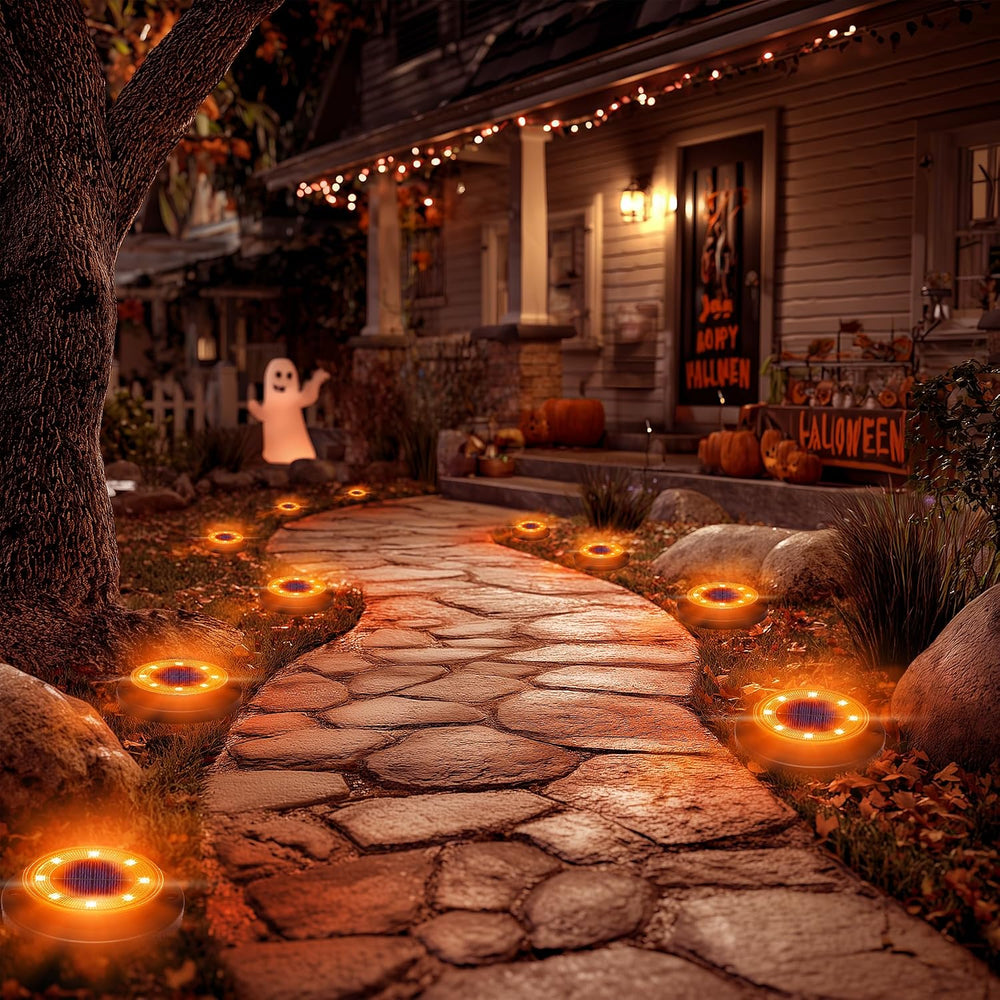 Solar Lights Outdoor Waterproof - Orange 12 Pack 2-in-1 Ground Lights