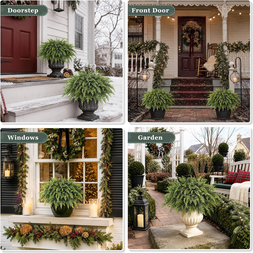 2Pcs Artificial Cedar Potted Plant Christmas Greenery for Front Porch Decor