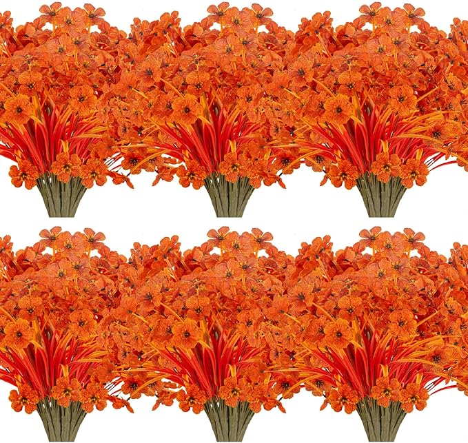 20 Bundles Artificial Fall Flowers No Fade Faux Autumn Plants Fake Flowers No Fade Faux Plastic Plants Thanksgiving Harvest Decoration (Fall Red)