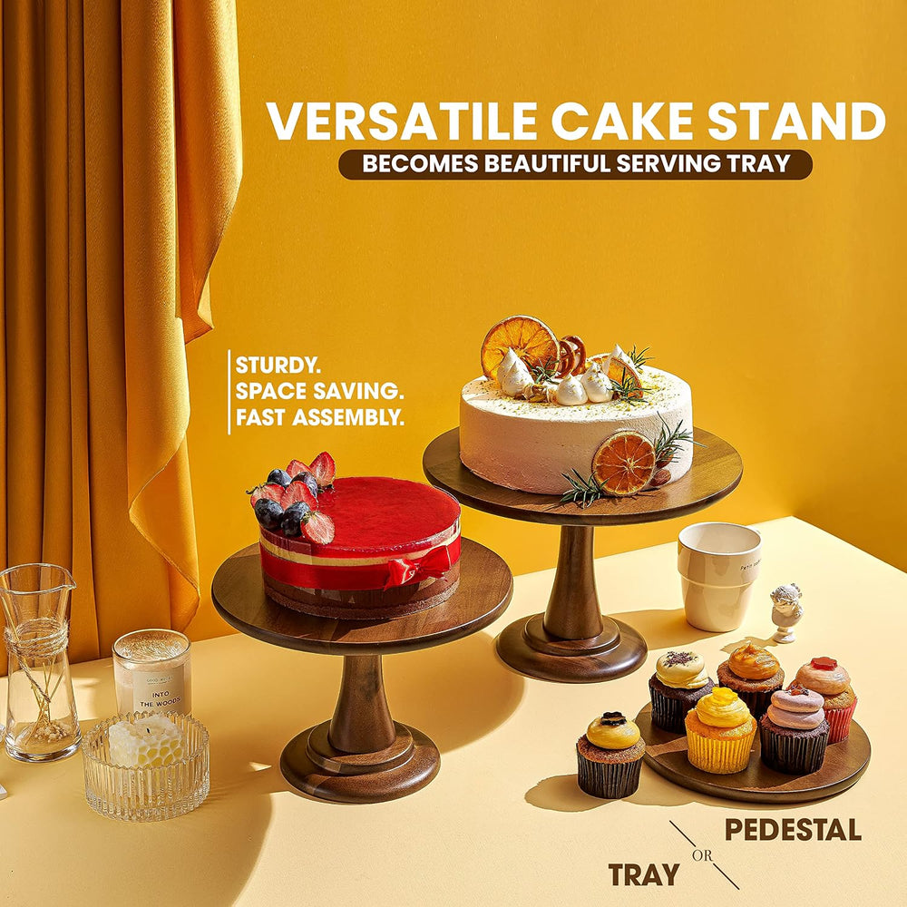 Tidita Set of 3 Size Wood Cake Stand Set, Easy To Assemble, Removable Tray