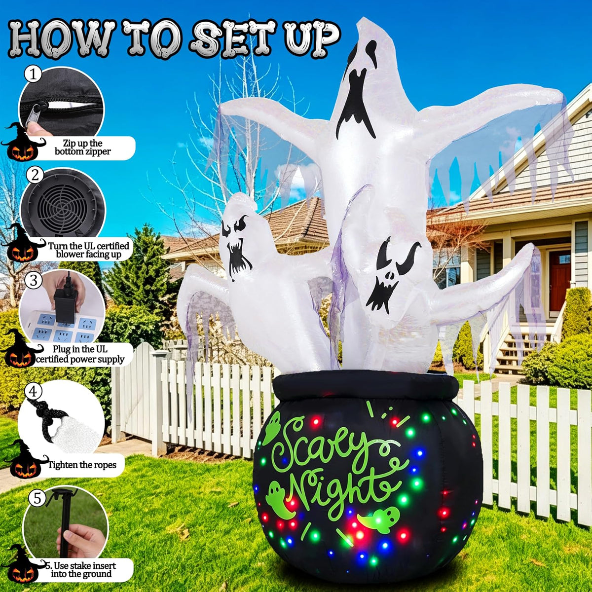 8ft halloween inflatables outdoor decorations scary large ghost, package contents