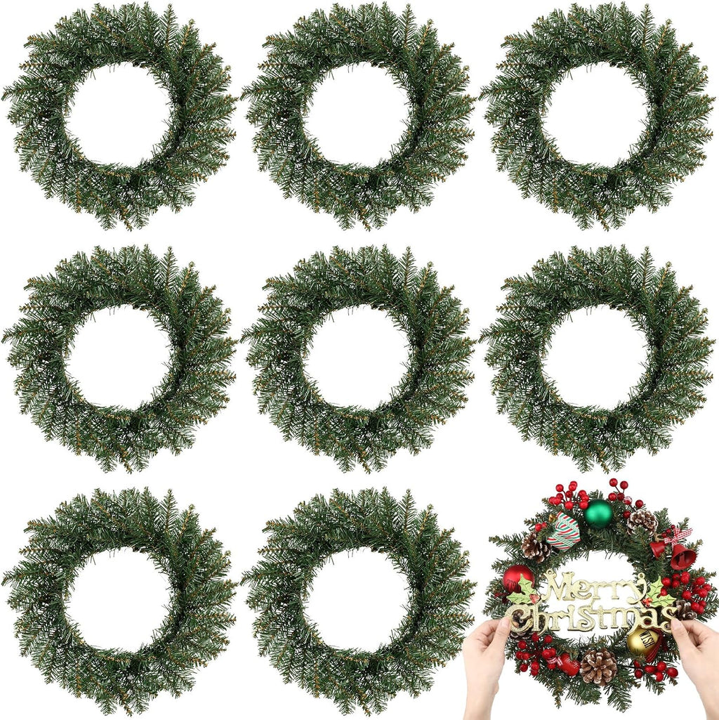 Zeyune 8 Pcs 14" Christmas DIY Green Wreath Artificial Faux Wreath, Fresh