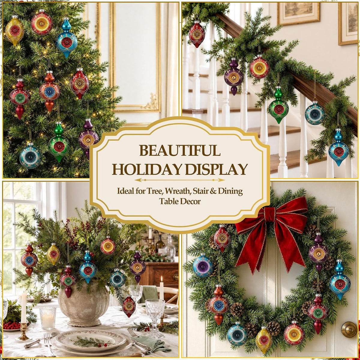 Soulchen 10 Pcs Vintage Glass Christmas Ornaments, Glitter, Retro