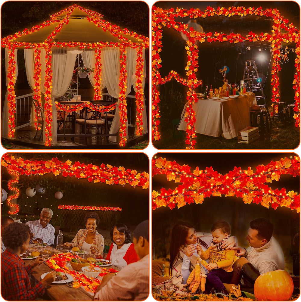 2Pack 18FT Plug in Fall Garland with Lights for Fall Decorations for Home