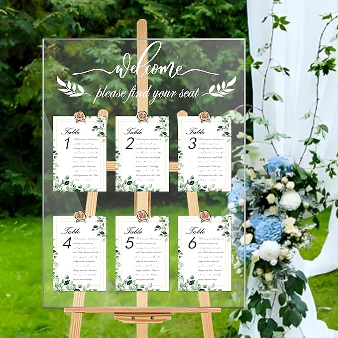 Wedding Seating Chart Board Display, 24x18 Inch Welcome Please Find Your Seat Acrylic Table Seating Chart Board, Includes 15 Seating Cards & 15 Rose Gold Wax Seal Stickers, Elegant Welcome Sign