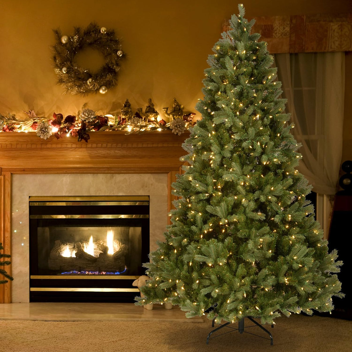 national tree company pre-lit 'feel real' artificial full shown in use