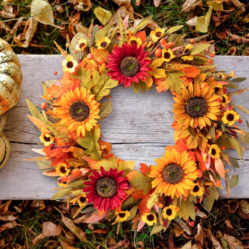 24“ Fall Wreaths for Front Door, Sunflower Wreaths Decor