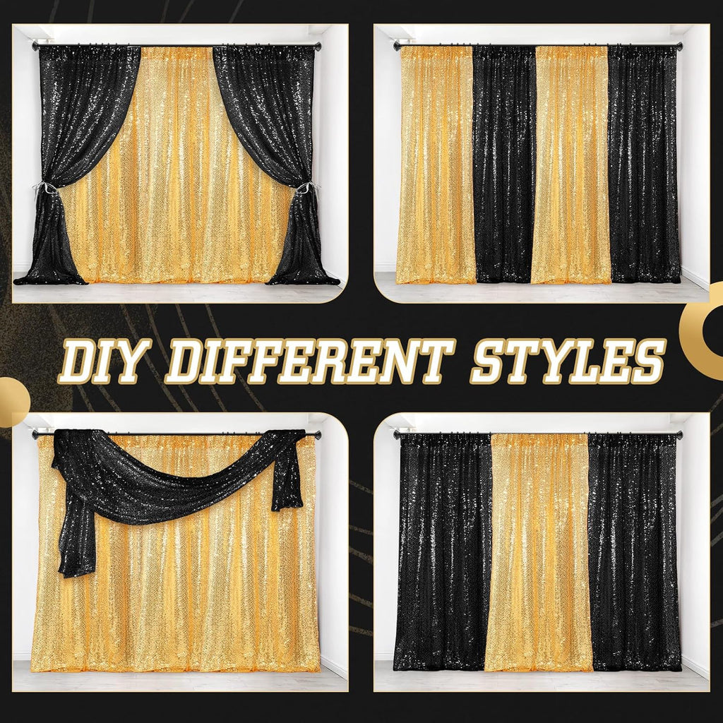SmoothNovelty 137Pcs Black Gold Sequin Backdrop Curtain Balloon Garland