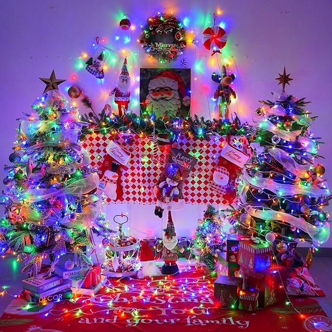 YEGUO 165ft 500 LED Christmas Lights Outdoor Waterproof, Clear Wire String Lights Indoor Plug in, 8 Modes Twinkle Tree Light Multicolor