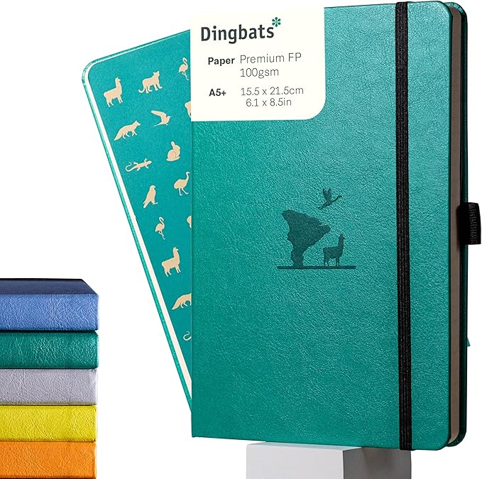 Dingbats* Earth Dotted Writing Journal Notebook A5 - Vegan Leather Hardcover - Ideal for Work, Travel - Pocket, Elastic Closure & Bookmark