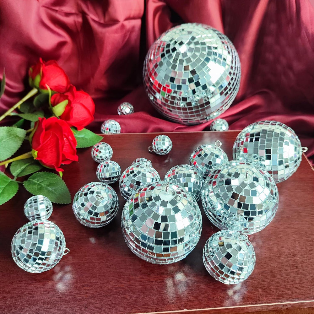 54 Pcs Disco Ball Hanging Decor - Mini Silver Mirror Ball Cake Topper for 74s...