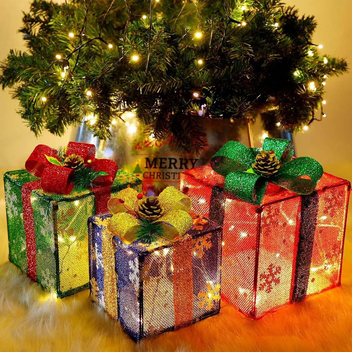 atdawn set of 3 lighted gift boxes christmas, package contents