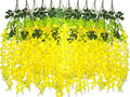 24 Pack Artificial Fake Wisteria Vine Ratta (3.75 Feet) Hanging Garland Silk Flowers String Home Party Wedding Decor (Yellow)