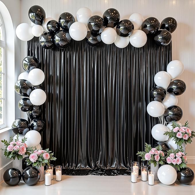 gogoparti 20x10FT Black Sequin Backdrop Curtain - 4 Panels of 5x10FT Wrinkle-Free Glitter Drapes for Photography, Birthdays, Weddings & Graduations