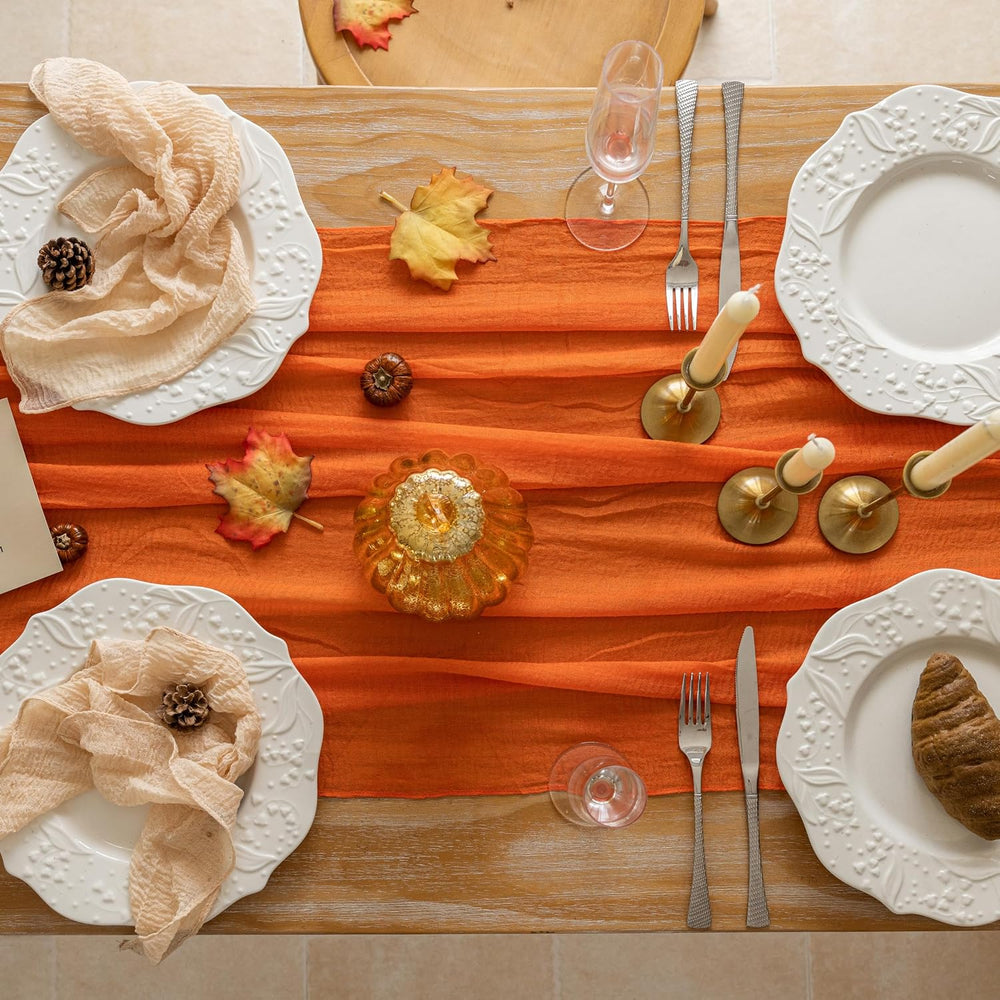 6Pcs Fall Orange Cheesecloth Table Runner 120 Inch Party Boho Home Decor