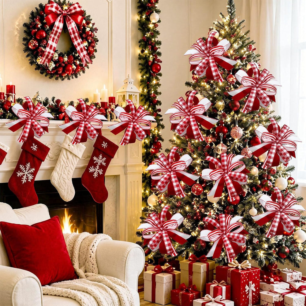 Liliful 8 Pack Red White Candy Christmas Tree Bow Ornaments 10x10 Inch
