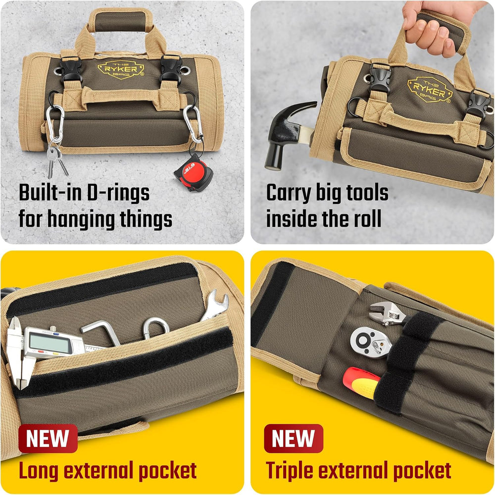 Ryker Heavy Duty Tool Roll Up Bag Organizer w/ Accessible Pouches