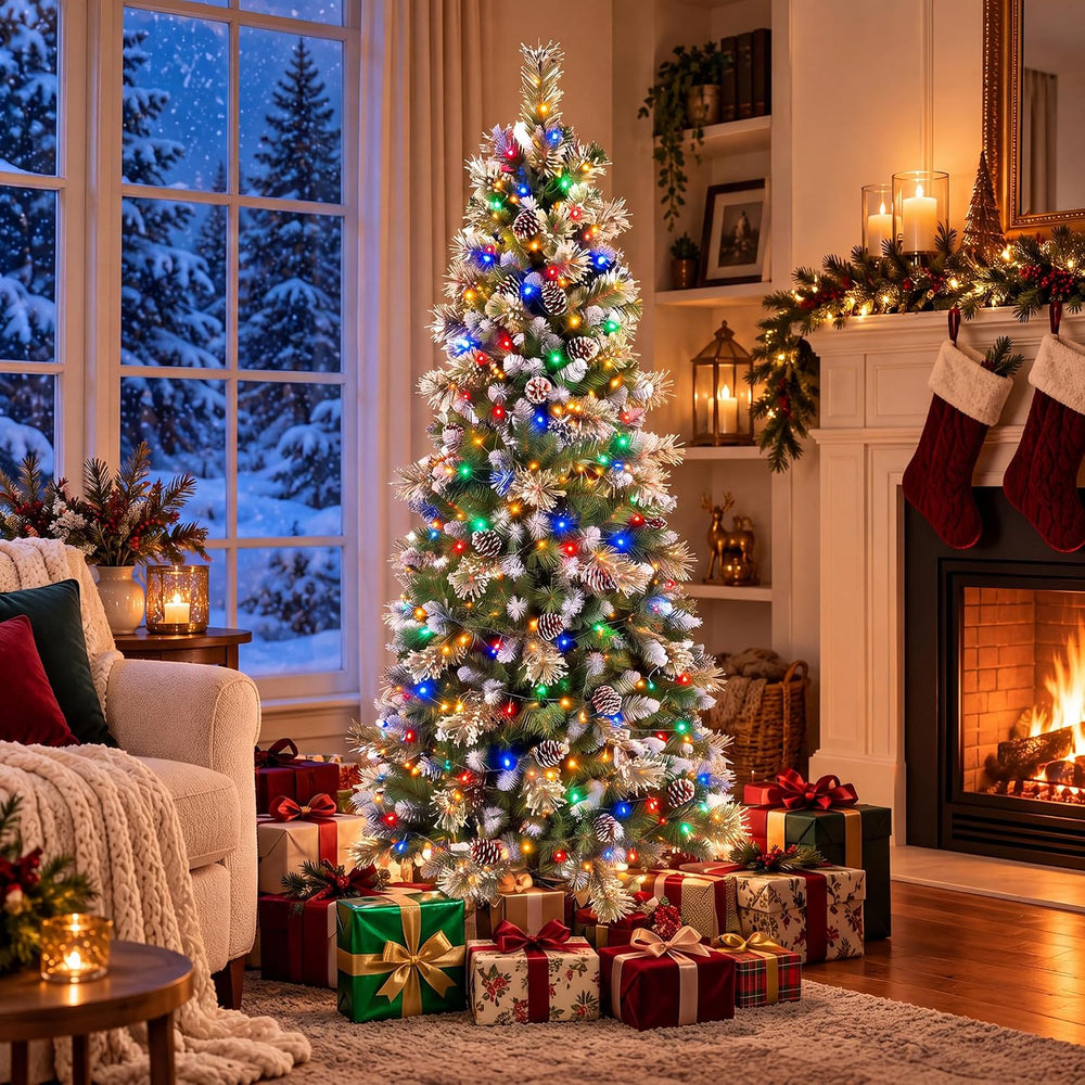 6FT Pre-Lit Pencil Christmas Tree, 250 Color Changing LED Lights
